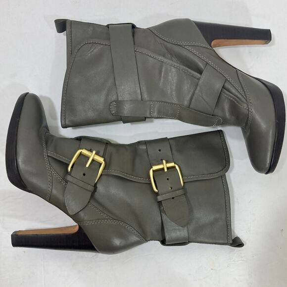 Dolce Vita mid calf boot, gray leather buckle strap high heel platform 6 bootie - Picture 6 of 11